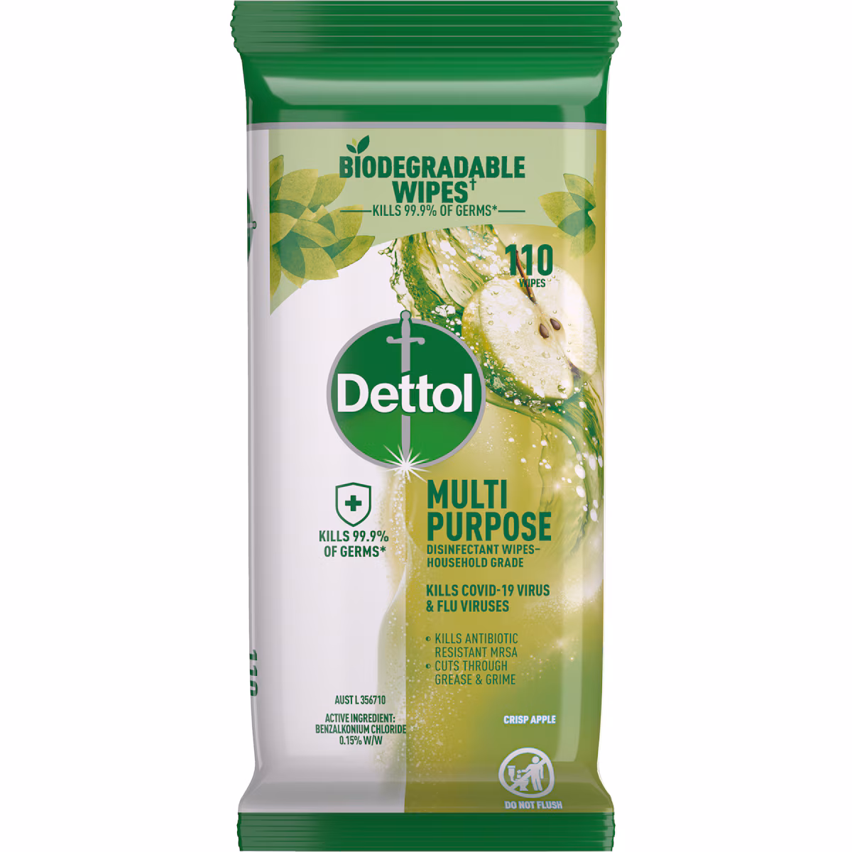 284080-1 Dettol Multipurpose Disinfectant Cleaning Wipes Apple 110 pack - Image 1