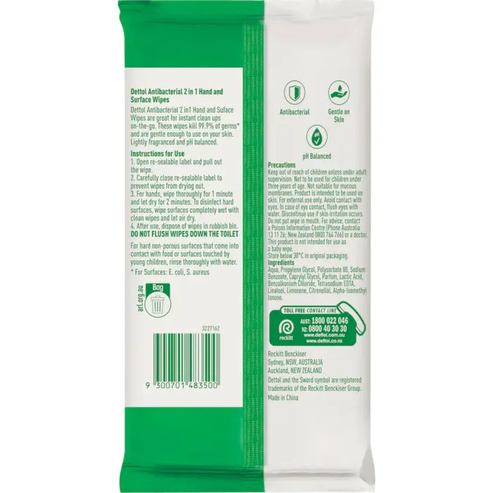 Dettol 2 In 1 Hands & Surfaces Antibacterial Wipes 60 pack - Image 2