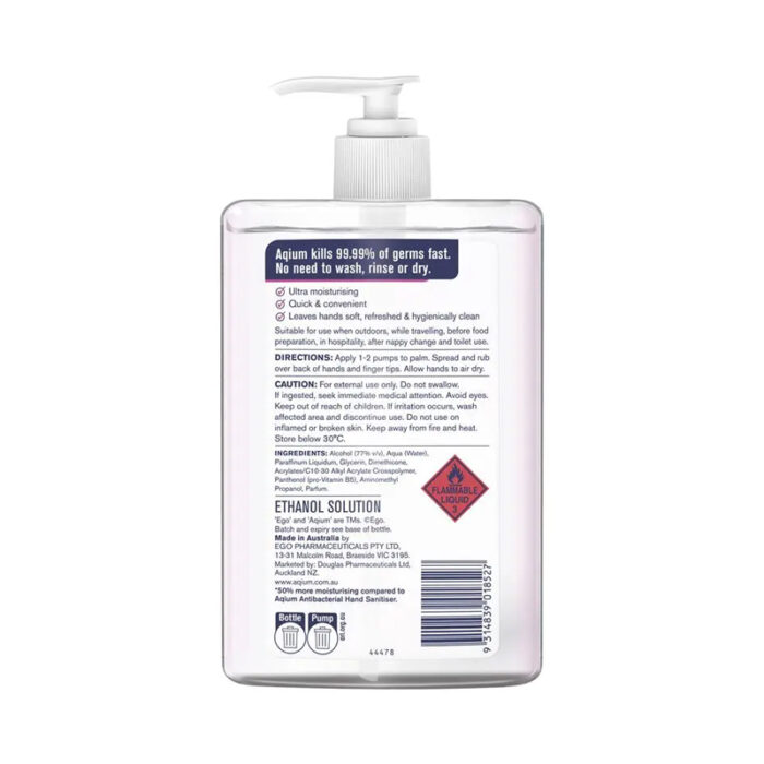 Ego Aqium Antibacterial Ultra Hydrating Hand Sanitiser 1L - Image 2