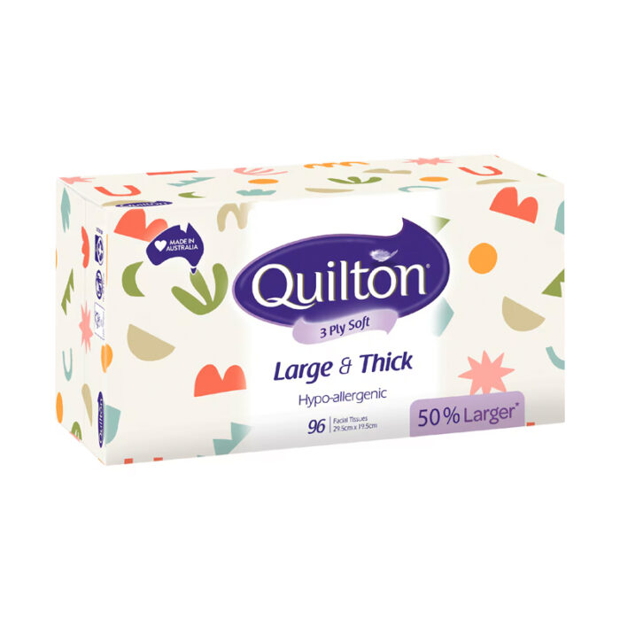 Quilton 3 Ply Large & Thick Hypo-Allergenic Facial Tissue 96 pack - Image 2