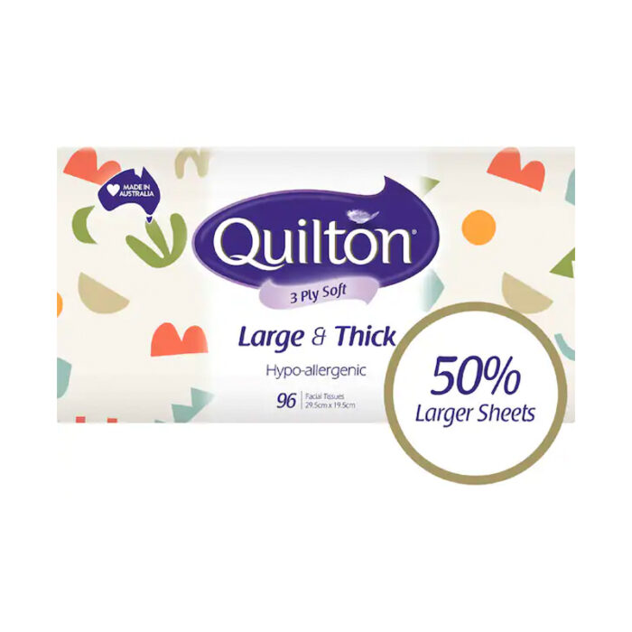 Quilton 3 Ply Large & Thick Hypo-Allergenic Facial Tissue 96 pack - Image 3