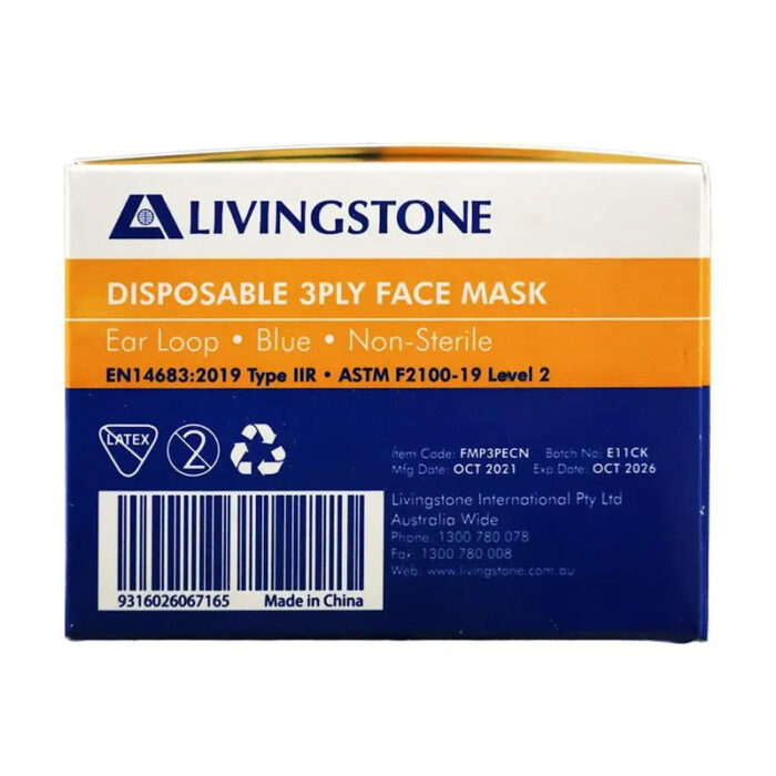Livingstone Face Mask Level 2 3-Ply Earloop Blue 50 Pieces/Box - Image 3